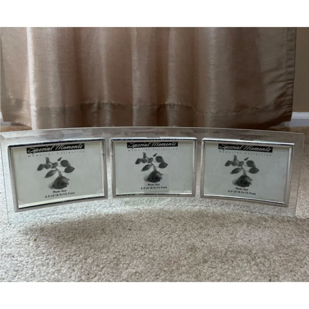 Curved Glass Triple Picture Photo Frame 3.5 x5 Beveled Modern Desk Mantel Decor